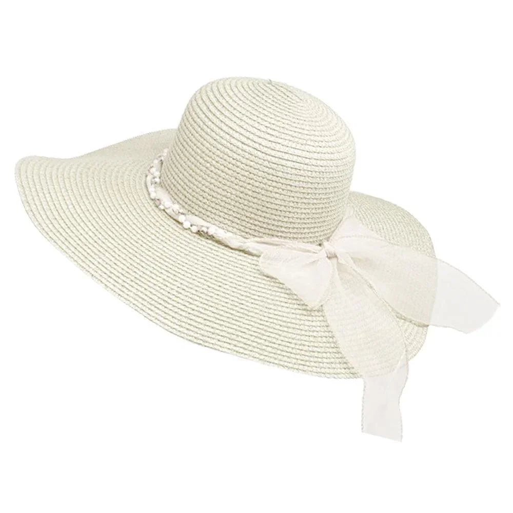 Rhinestone Pearl Twisted Bow Band Pointed Straw Sun Hat - Jewelry Store by Erik Rayo
