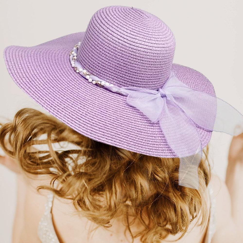 Rhinestone Pearl Twisted Bow Band Pointed Straw Sun Hat - Jewelry Store by Erik Rayo