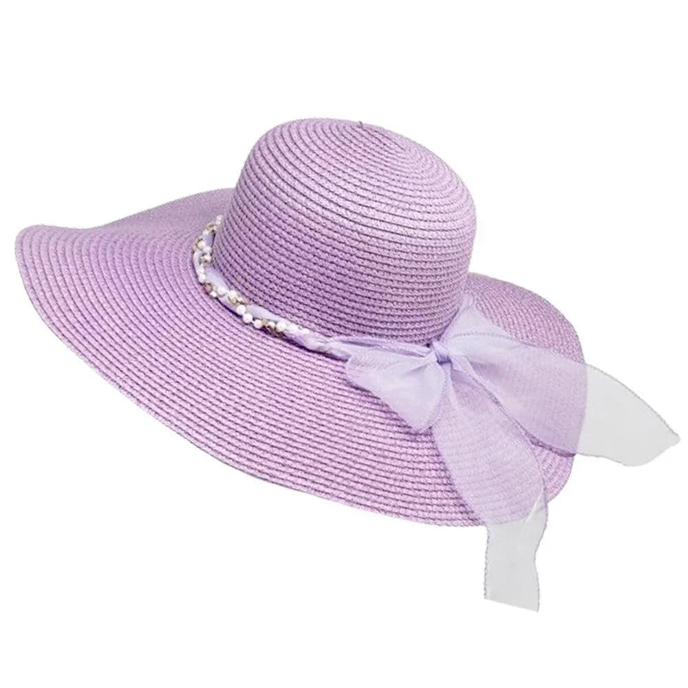 Rhinestone Pearl Twisted Bow Band Pointed Straw Sun Hat - Jewelry Store by Erik Rayo