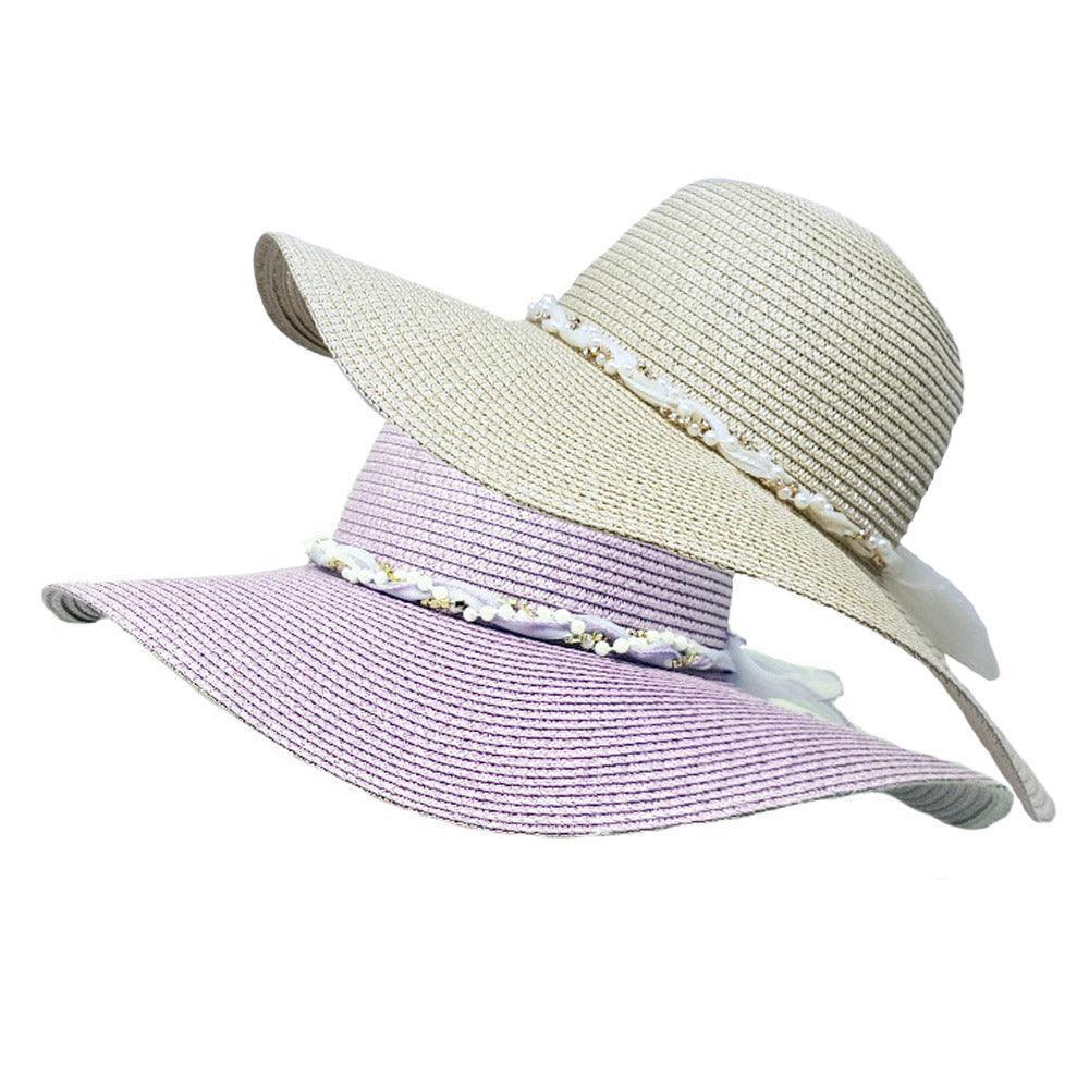 Rhinestone Pearl Twisted Bow Band Pointed Straw Sun Hat - Jewelry Store by Erik Rayo