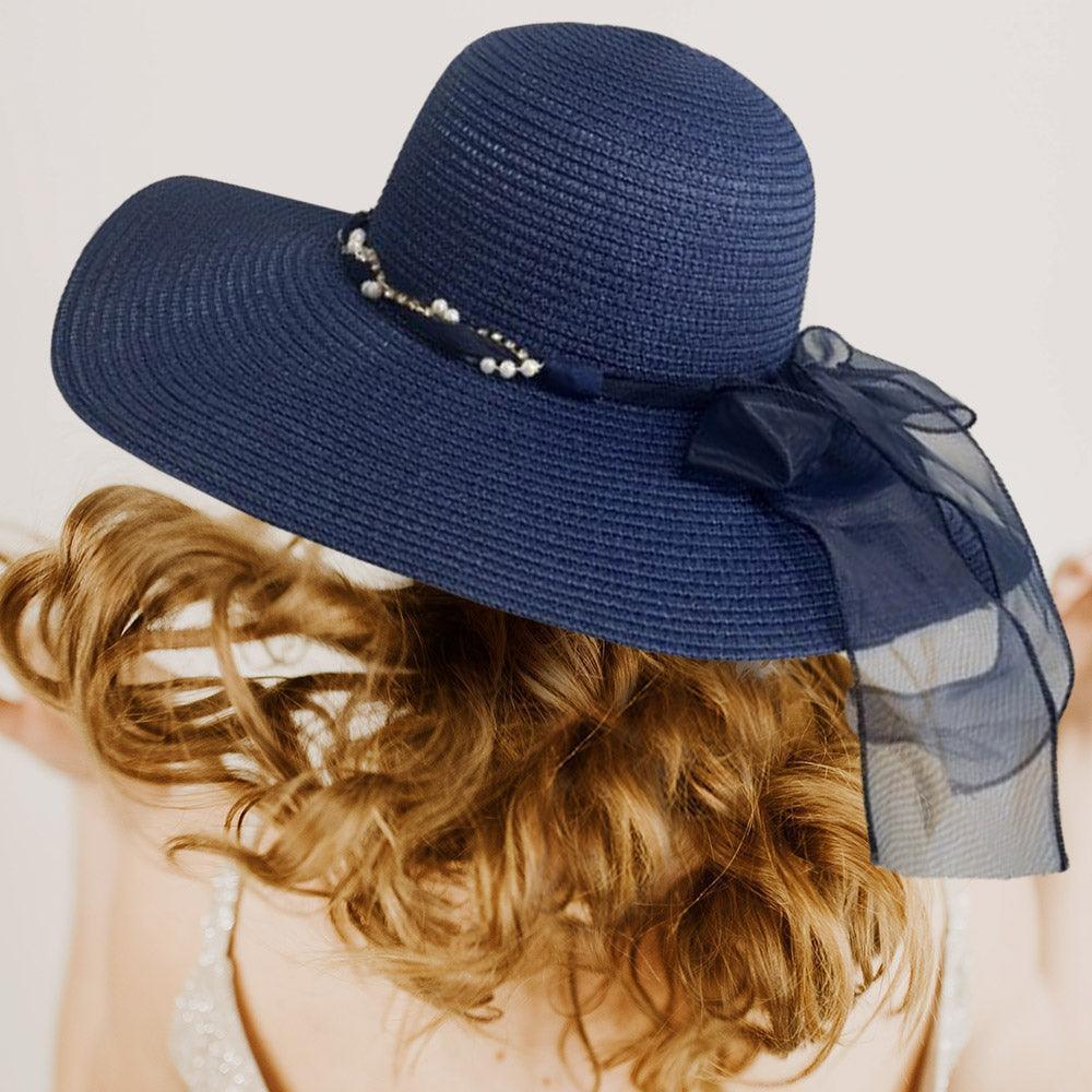 Rhinestone Pearl Twisted Bow Band Pointed Straw Sun Hat - Jewelry Store by Erik Rayo