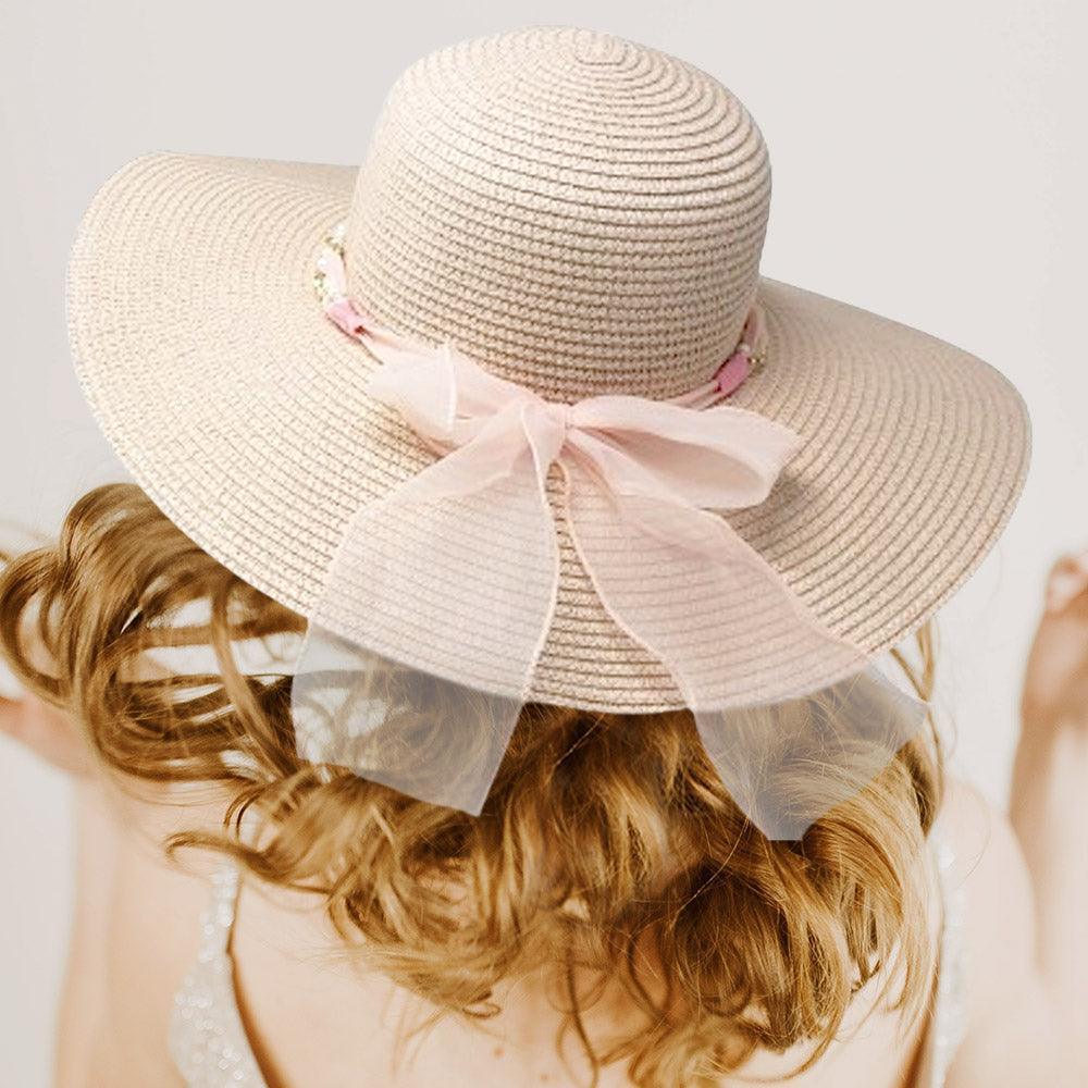 Rhinestone Pearl Twisted Bow Band Pointed Straw Sun Hat - Jewelry Store by Erik Rayo