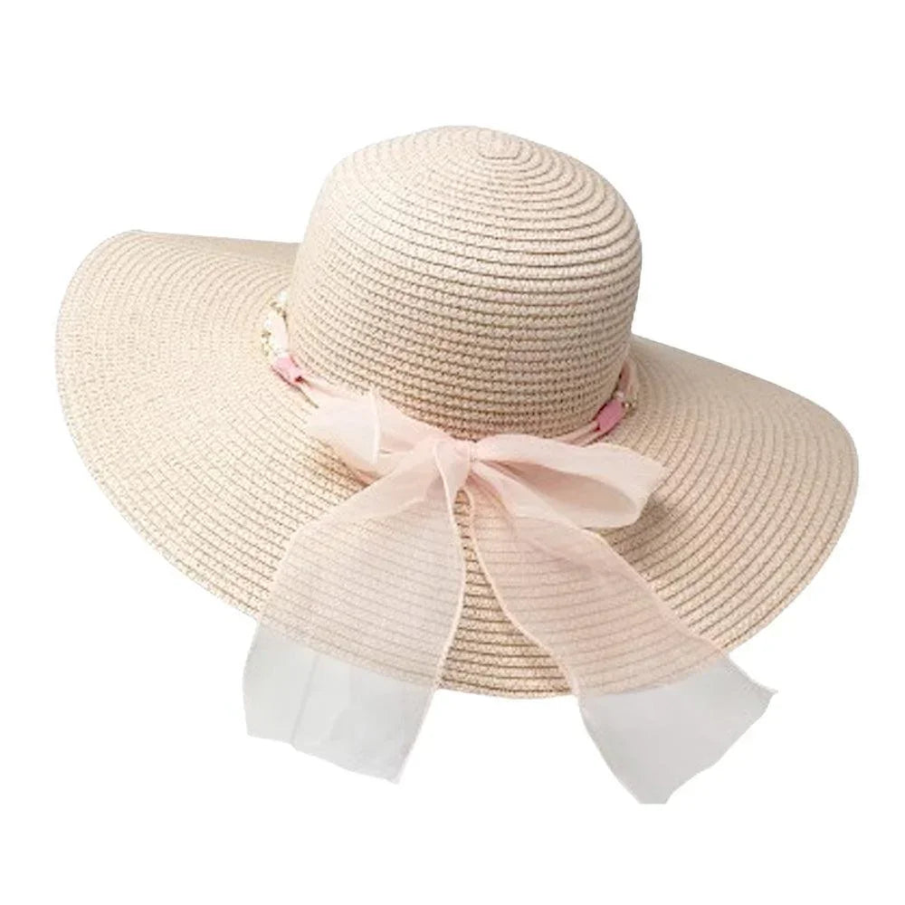Rhinestone Pearl Twisted Bow Band Pointed Straw Sun Hat - Jewelry Store by Erik Rayo