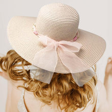 Load image into Gallery viewer, Rhinestone Pearl Twisted Bow Band Pointed Straw Sun Hat
