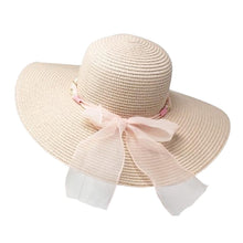 Load image into Gallery viewer, Rhinestone Pearl Twisted Bow Band Pointed Straw Sun Hat
