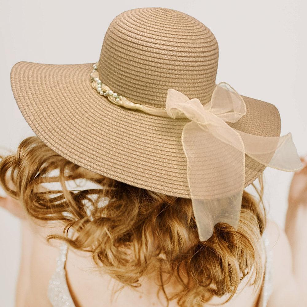 Rhinestone Pearl Twisted Bow Band Pointed Straw Sun Hat - Jewelry Store by Erik Rayo