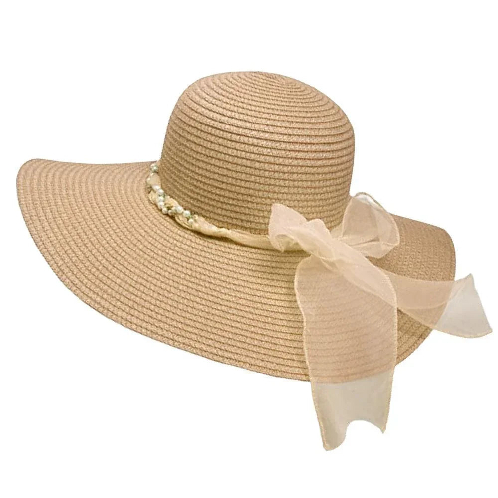 Rhinestone Pearl Twisted Bow Band Pointed Straw Sun Hat - Jewelry Store by Erik Rayo