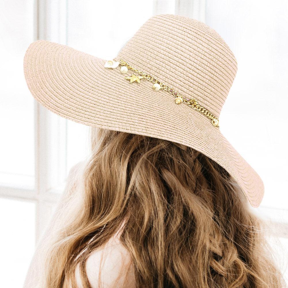 Pearl Starfish Shell Charm Band Pointed Straw Sun Hat