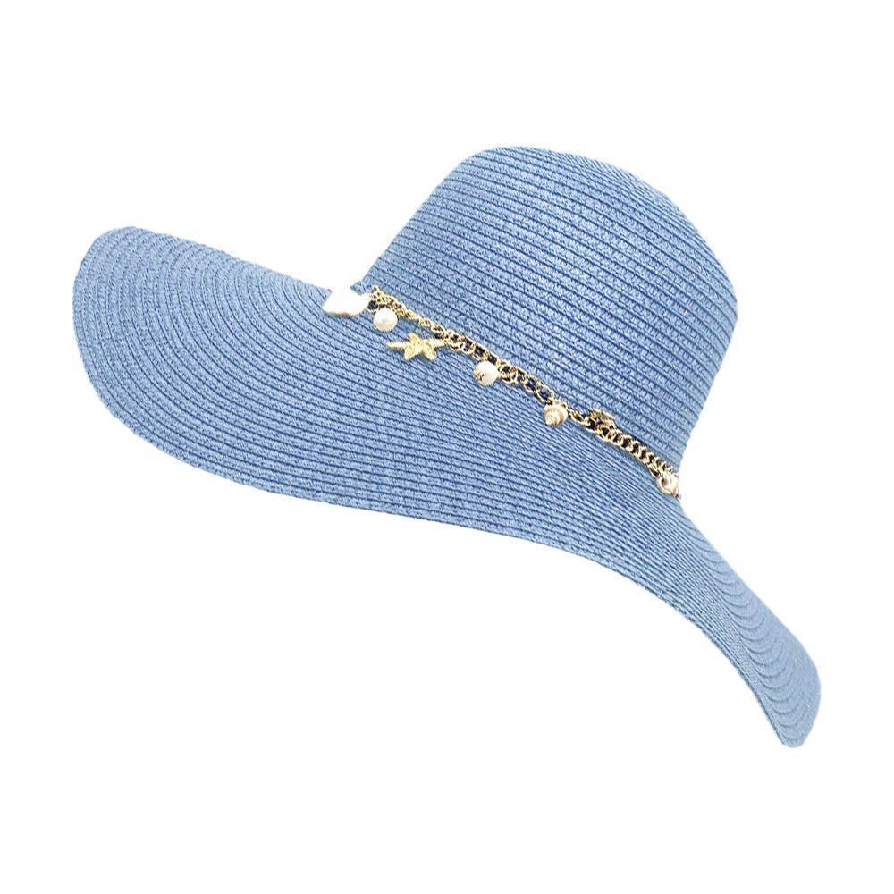 Pearl Starfish Shell Charm Band Pointed Straw Sun Hat - Jewelry Store by Erik Rayo