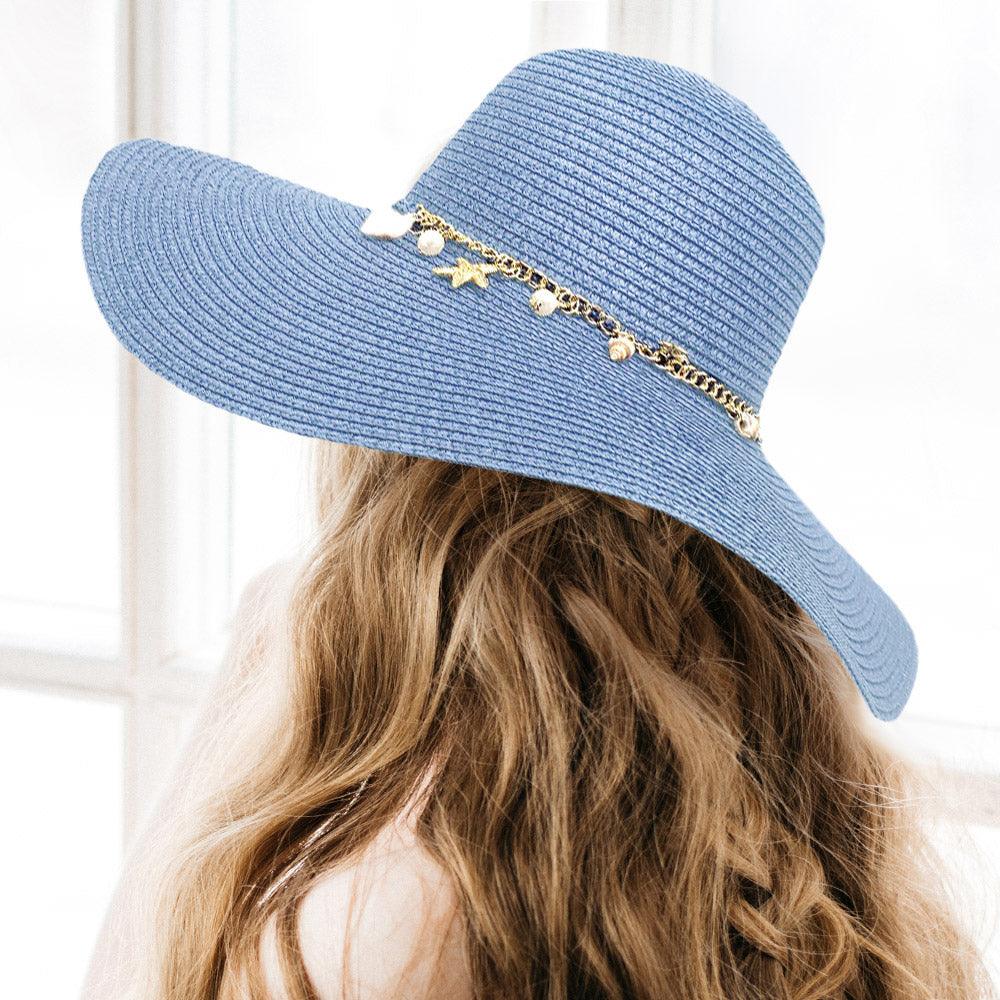 Pearl Starfish Shell Charm Band Pointed Straw Sun Hat