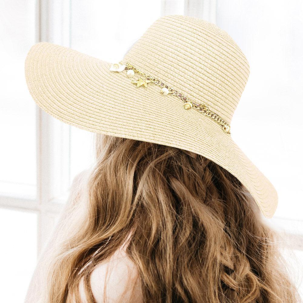 Pearl Starfish Shell Charm Band Pointed Straw Sun Hat - Jewelry Store by Erik Rayo