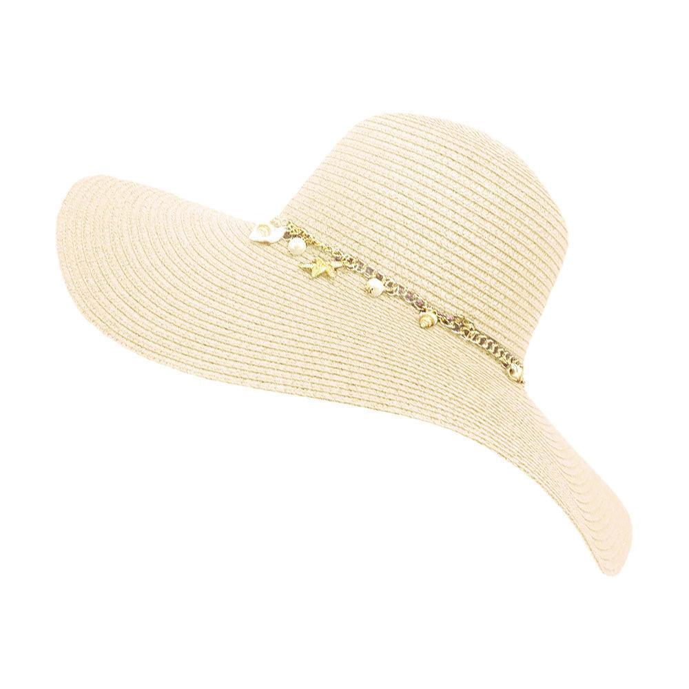 Pearl Starfish Shell Charm Band Pointed Straw Sun Hat - Jewelry Store by Erik Rayo