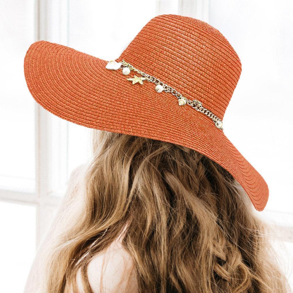 Pearl Starfish Shell Charm Band Pointed Straw Sun Hat - Jewelry Store by Erik Rayo