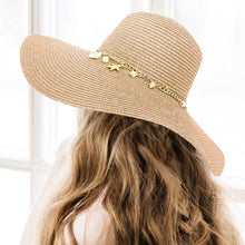 Load image into Gallery viewer, Pearl Starfish Shell Charm Band Pointed Straw Sun Hat
