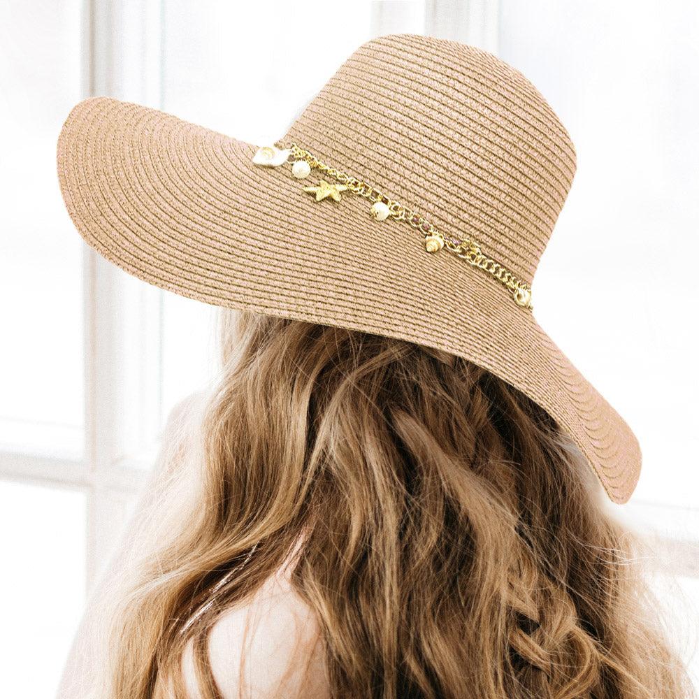 Pearl Starfish Shell Charm Band Pointed Straw Sun Hat