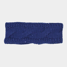 Load image into Gallery viewer, Navy Twisted Tiny Sequin Soft Knit Headband
