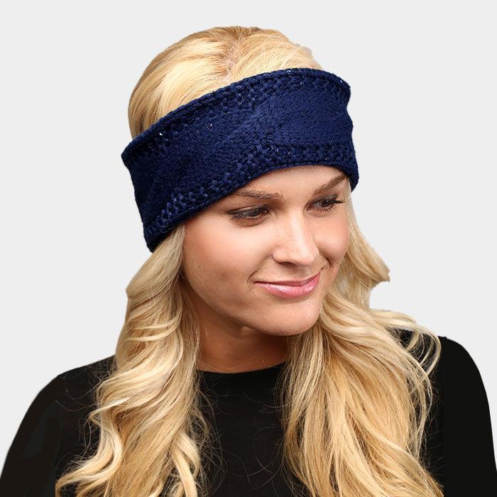 Navy Twisted Tiny Sequin Soft Knit Headband