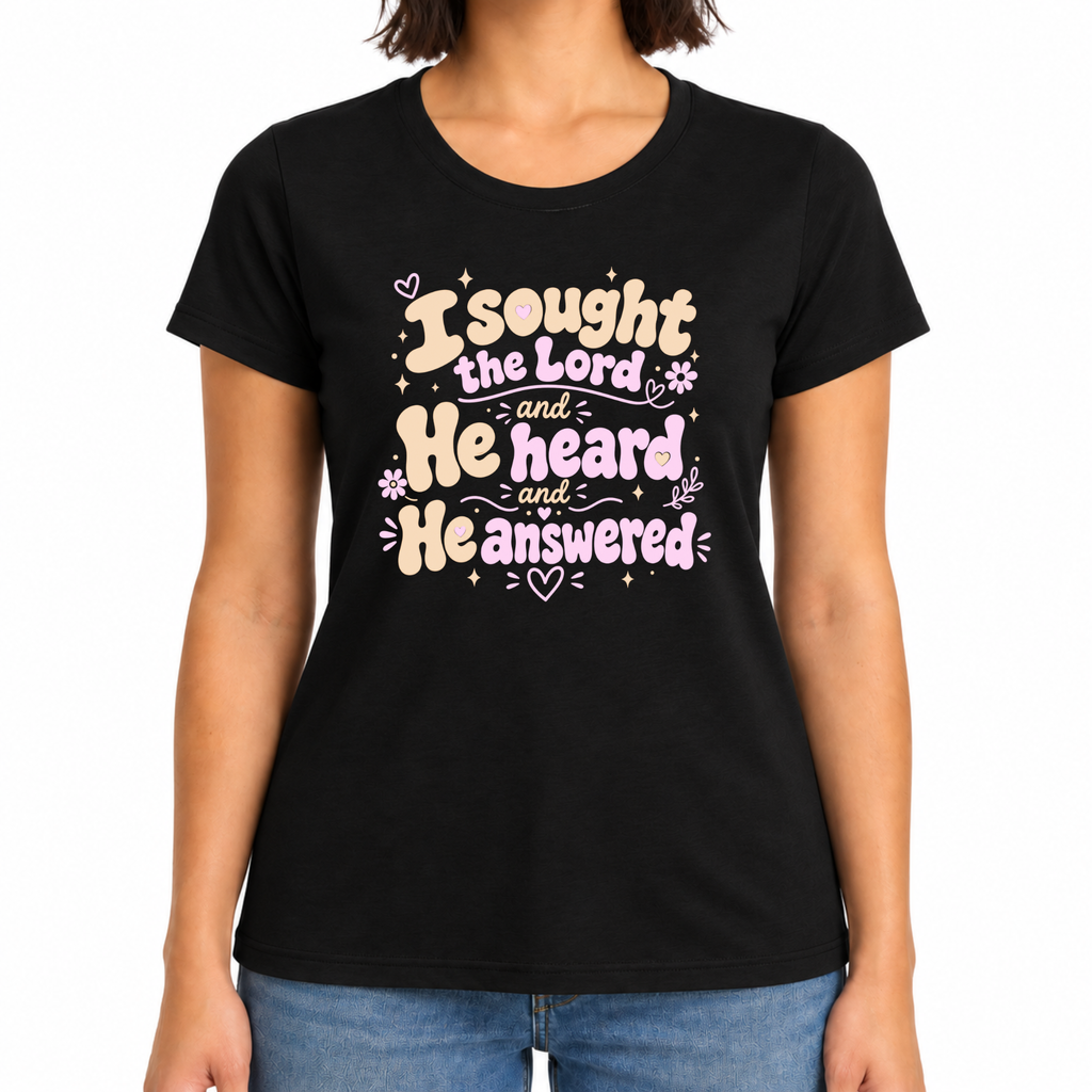 He Answered Womens Christian Shirt in Black Sizes S-3XL