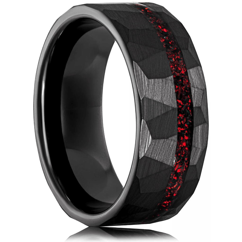 Black Wedding Band with Red Opal Men's and Women's Wedding and Engagement Band - Jewelry Store by Erik Rayo