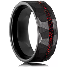 Load image into Gallery viewer, Black Wedding Band with Red Opal Men&#39;s and Women&#39;s Wedding and Engagement Band
