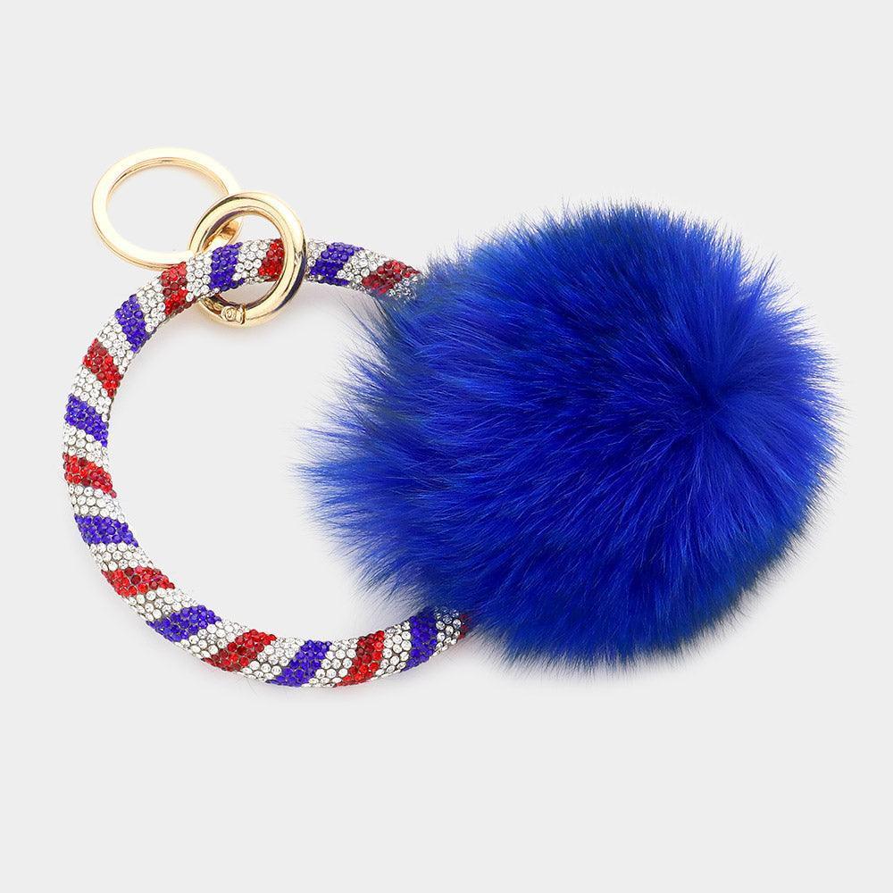 Blue Pom Pom Rhinestone Pave Bangle Keychain / Bracelet - Jewelry Store by Erik Rayo