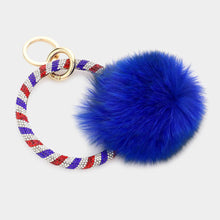 Load image into Gallery viewer, Blue Pom Pom Rhinestone Pave Bangle Keychain / Bracelet
