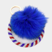 Load image into Gallery viewer, Blue Pom Pom Rhinestone Pave Bangle Keychain / Bracelet
