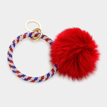 Load image into Gallery viewer, Red Pom Pom Rhinestone Pave Bangle Keychain / Bracelet
