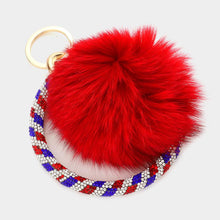 Load image into Gallery viewer, Red Pom Pom Rhinestone Pave Bangle Keychain / Bracelet
