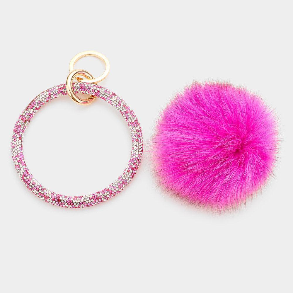 Pink Pom Pom Rhinestone Pave Bangle Keychain / Bracelet - Jewelry Store by Erik Rayo