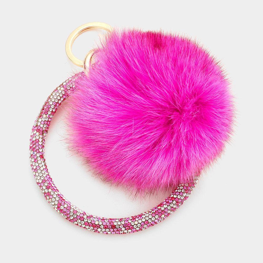 Pink Pom Pom Rhinestone Pave Bangle Keychain / Bracelet - Jewelry Store by Erik Rayo