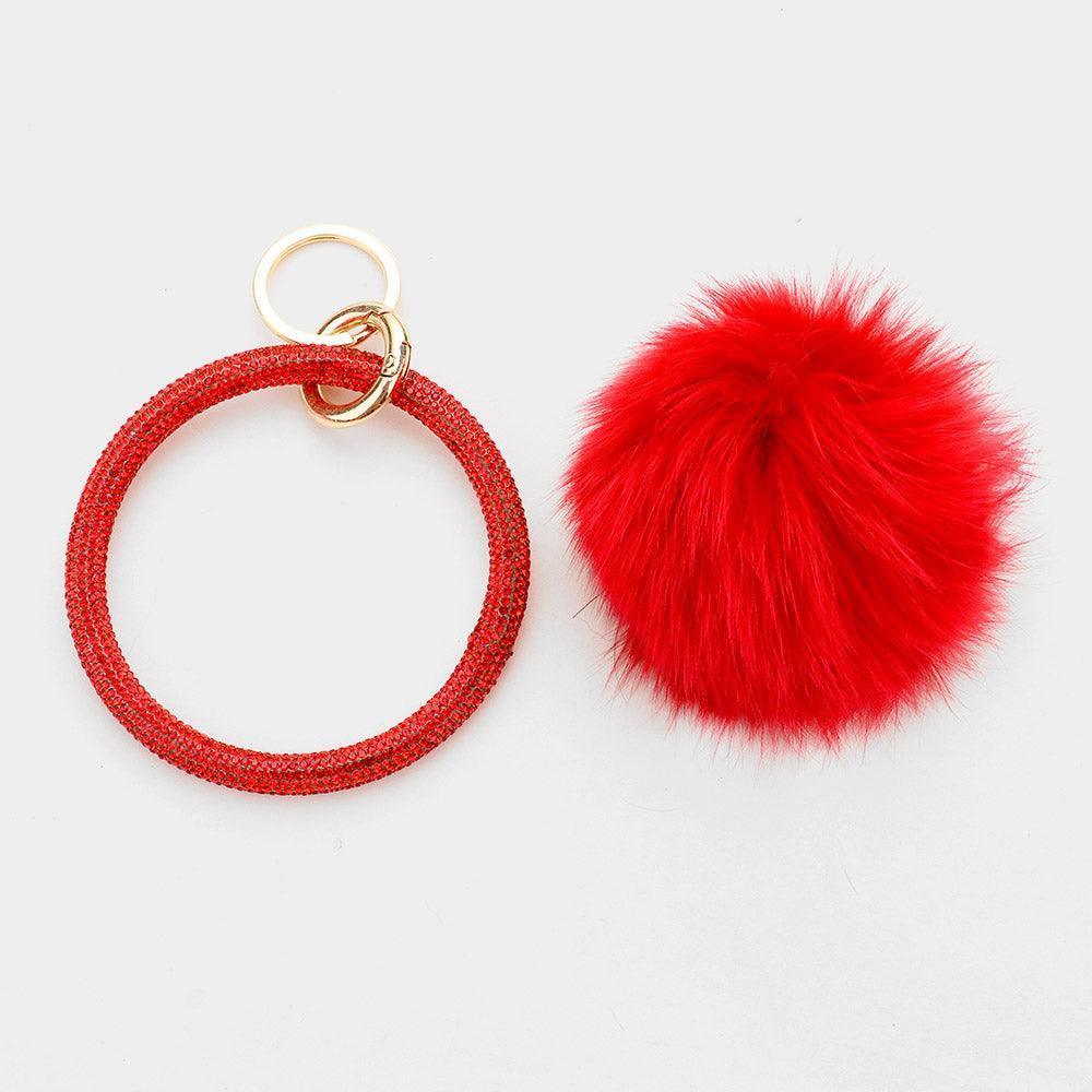 Red Pom Pom Rhinestone Pave Bangle Keychain / Bracelet - Jewelry Store by Erik Rayo