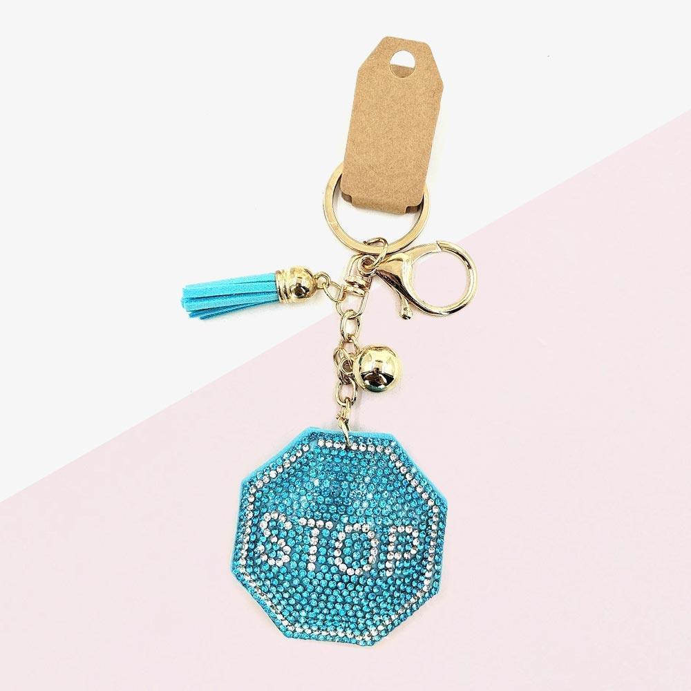 Bling STOP Message Tassel Keychain - Jewelry Store by Erik Rayo