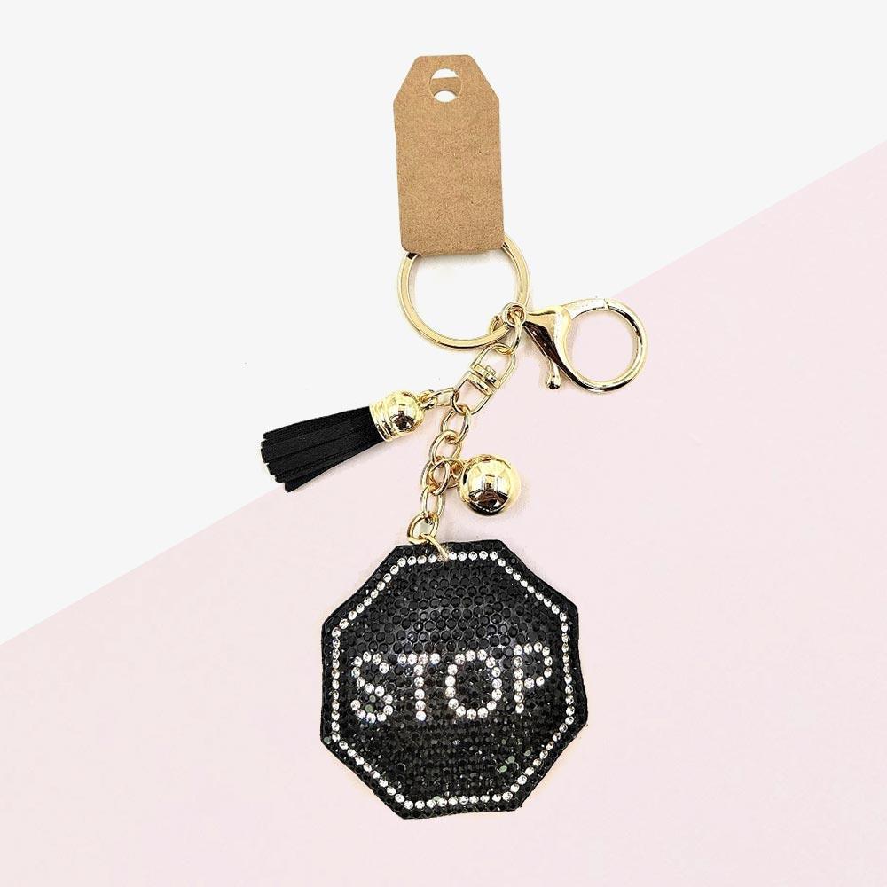 Bling STOP Message Tassel Keychain - Jewelry Store by Erik Rayo