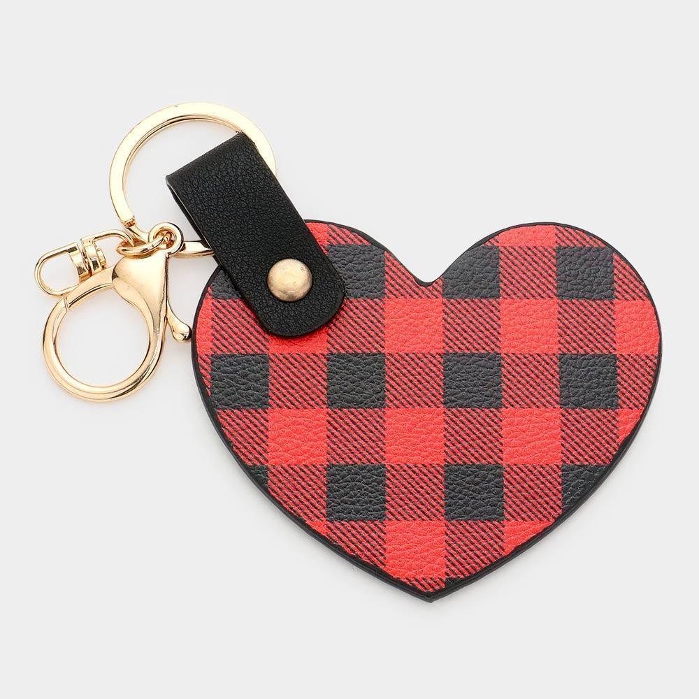 Buffalo Check Patterned Faux Leather Heart Keychain - Jewelry Store by Erik Rayo