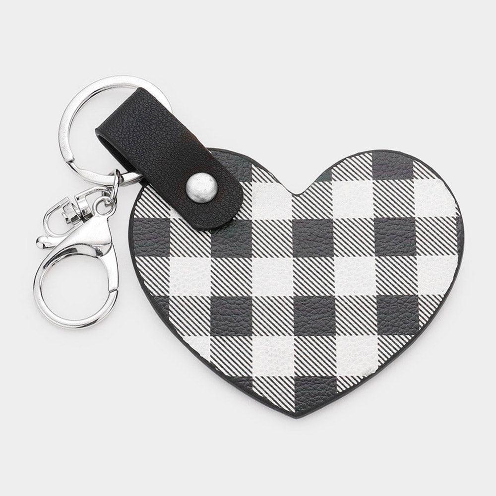 Buffalo Check Patterned Faux Leather Heart Keychain - Jewelry Store by Erik Rayo