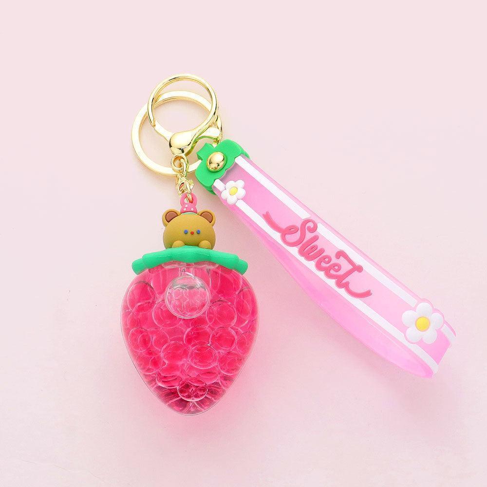 Bear Strawberry Sweet Message Wristlet Strap Keychain