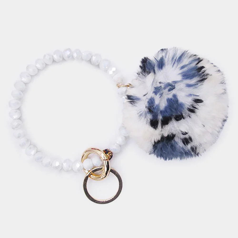 Gray Faceted Beaded Pom Pom KeyChain / Bracelet - Jewelry Store by Erik Rayo