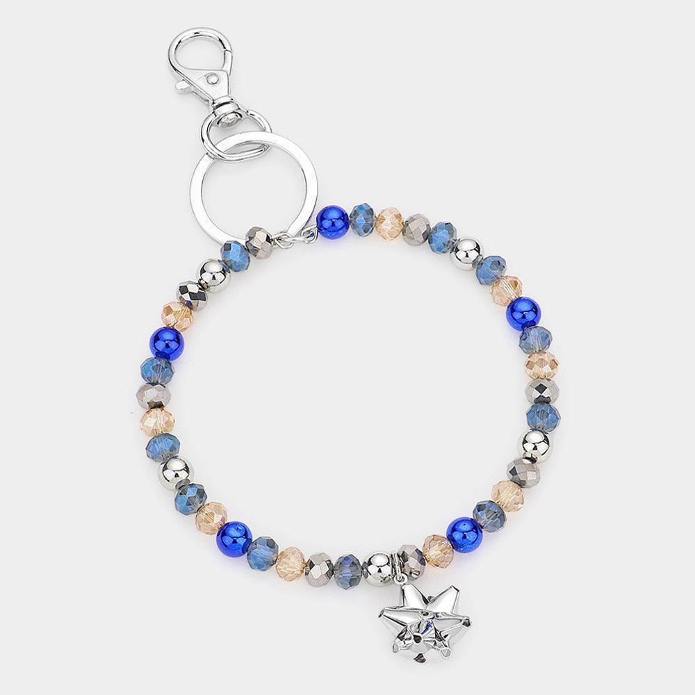 Blue Faceted Beaded Christmas Gift Bow Keychain / Bracelet - Jewelry Store by Erik Rayo