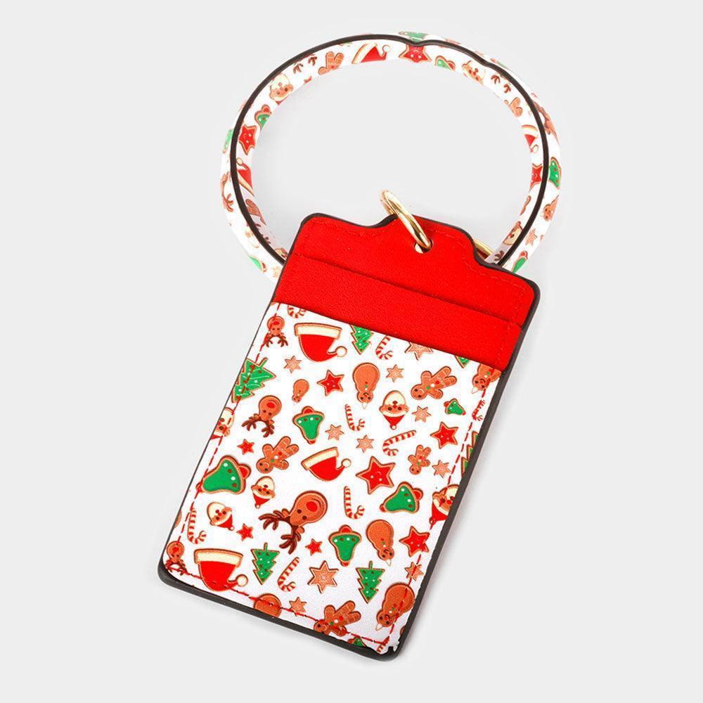 White Christmas Theme Printed Faux Leather Card Holder Keychain / Bracelet - Jewelry Store by Erik Rayo