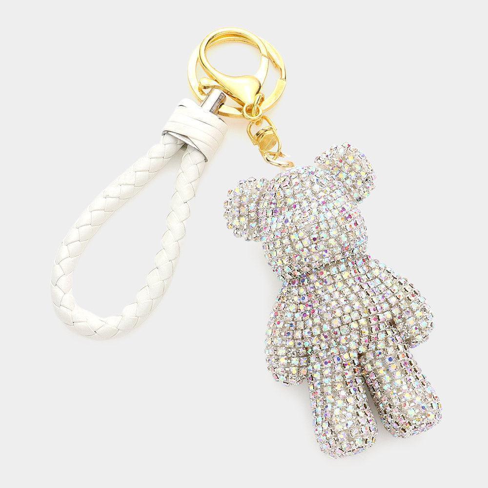 Bling Bear Figure Faux Leather Strap Keychain - Jewelry Store by Erik Rayo