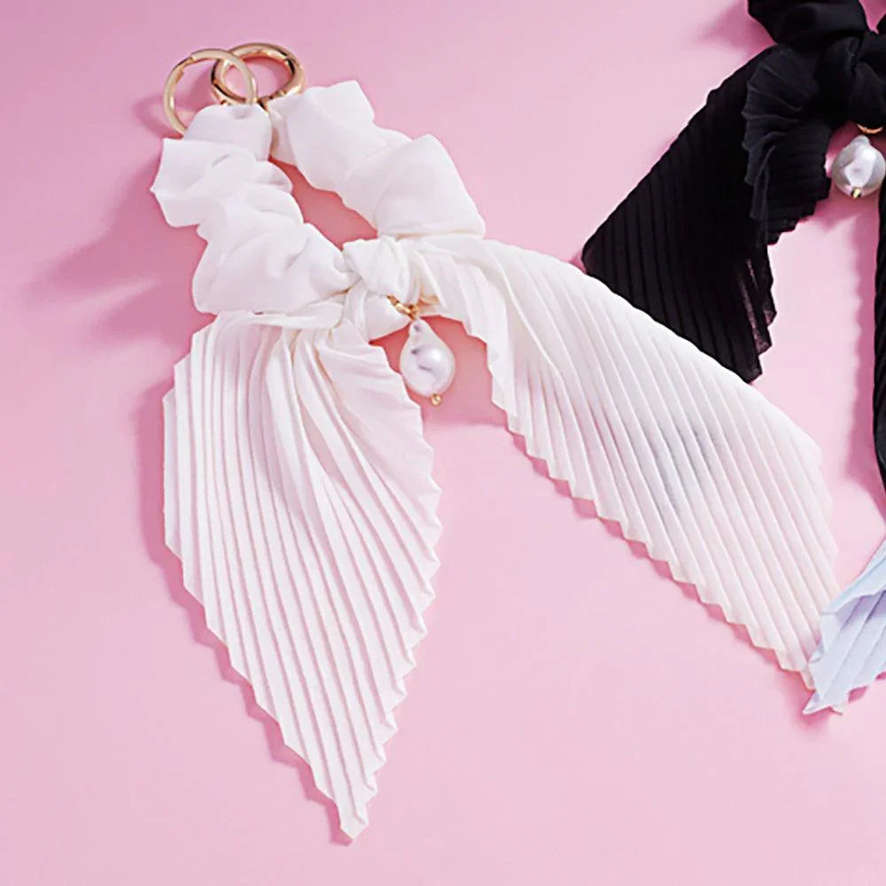 White Pearl Pointed Stretch Ribbon Keychain / Bracelet / Scrunchie - Jewelry Store by Erik Rayo