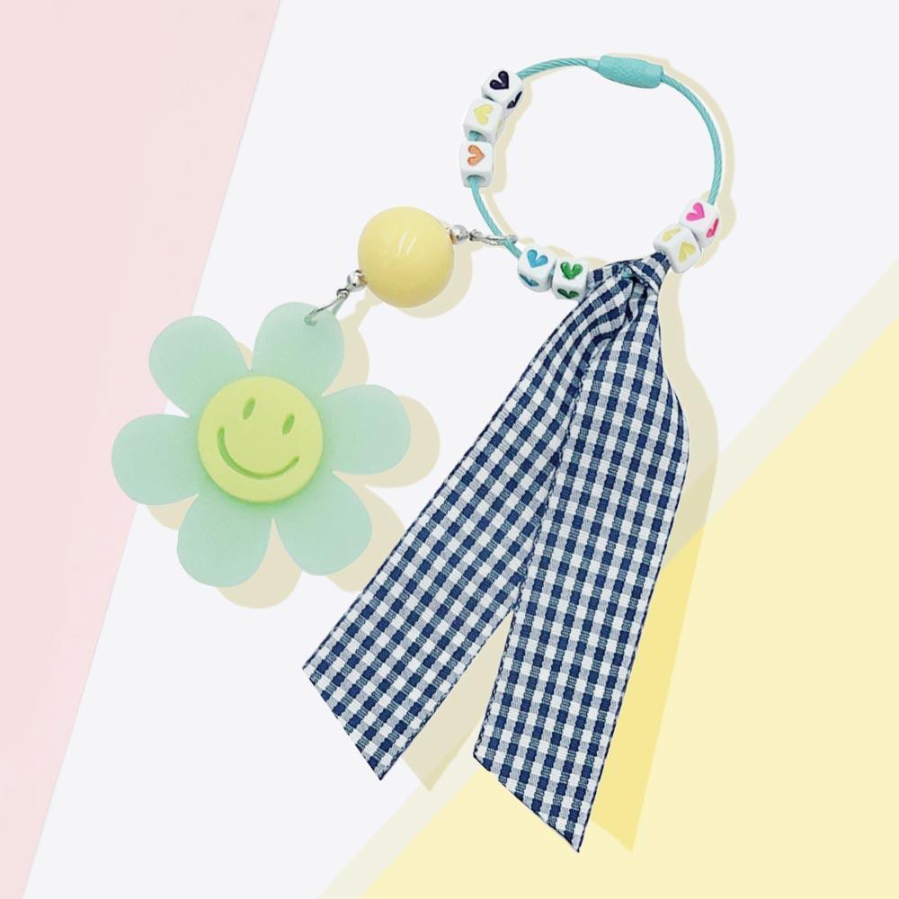 Smile Flower Heart Gingham Ribbon Bag Charm / Keychain - Jewelry Store by Erik Rayo