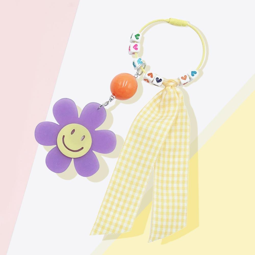 Smile Flower Heart Gingham Ribbon Bag Charm / Keychain