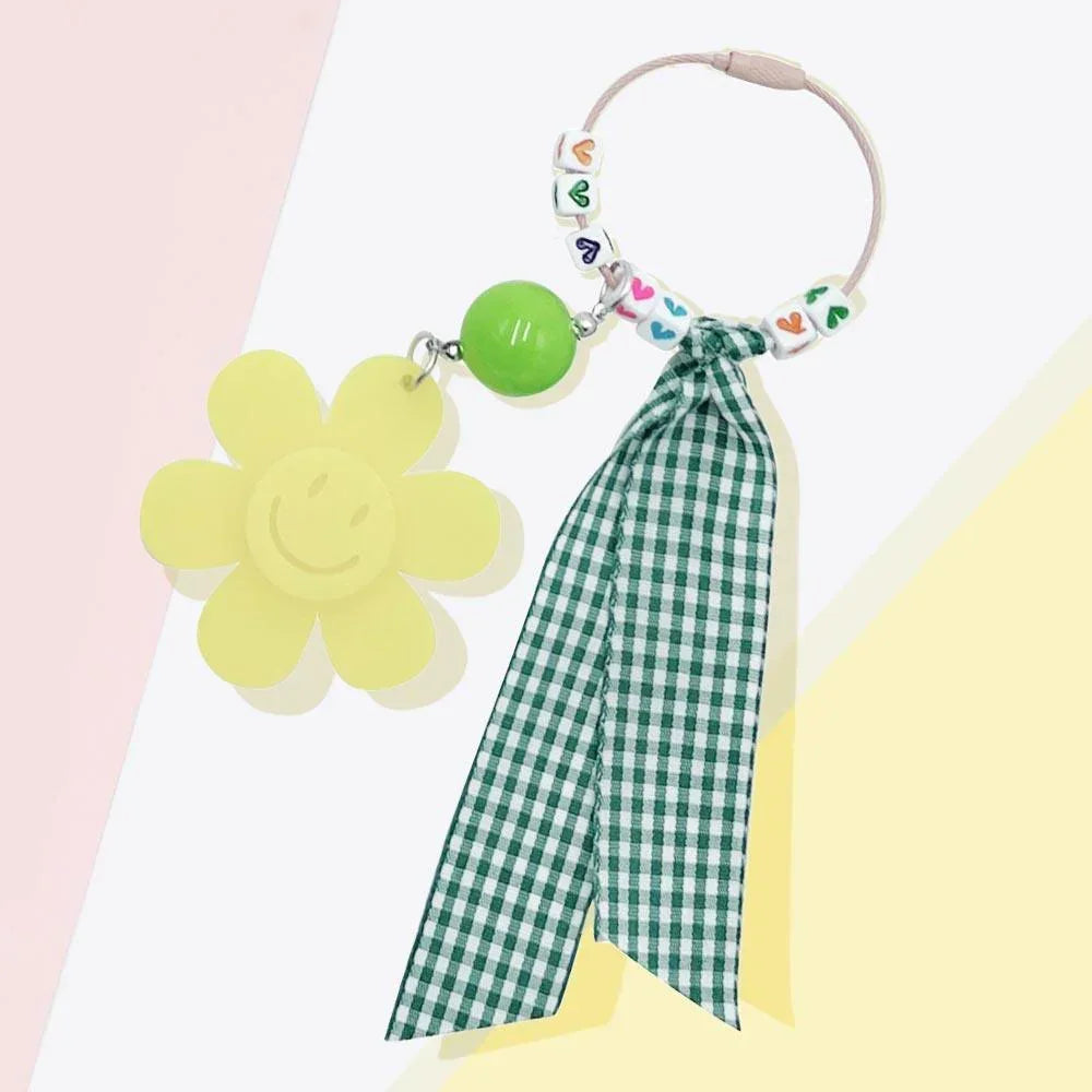 Smile Flower Heart Gingham Ribbon Bag Charm / Keychain - Jewelry Store by Erik Rayo