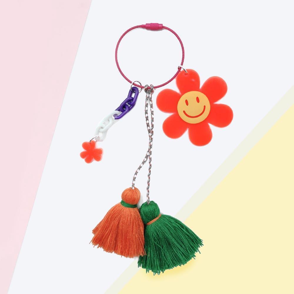 Smile Flower Tassel Bag Charm / Keychain - Jewelry Store by Erik Rayo