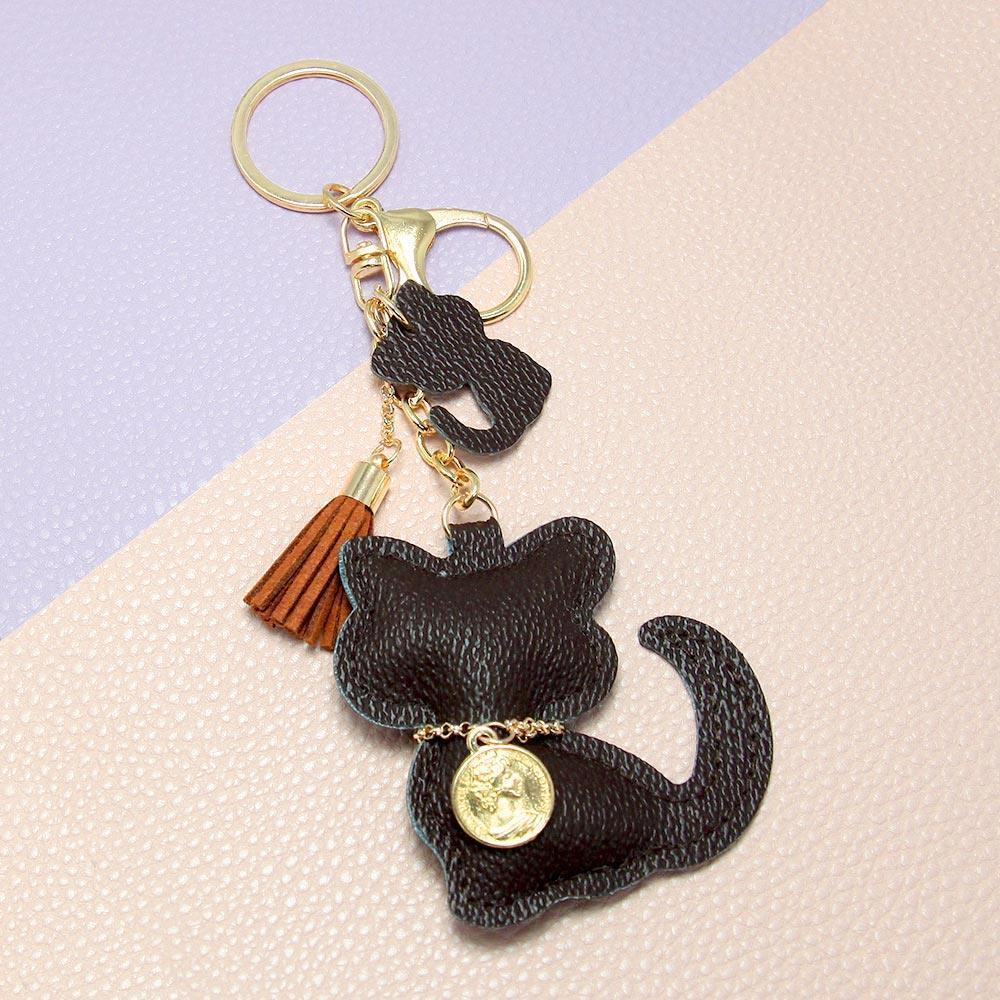 Faux Leather Cat Tassel Keychain - Jewelry Store by Erik Rayo