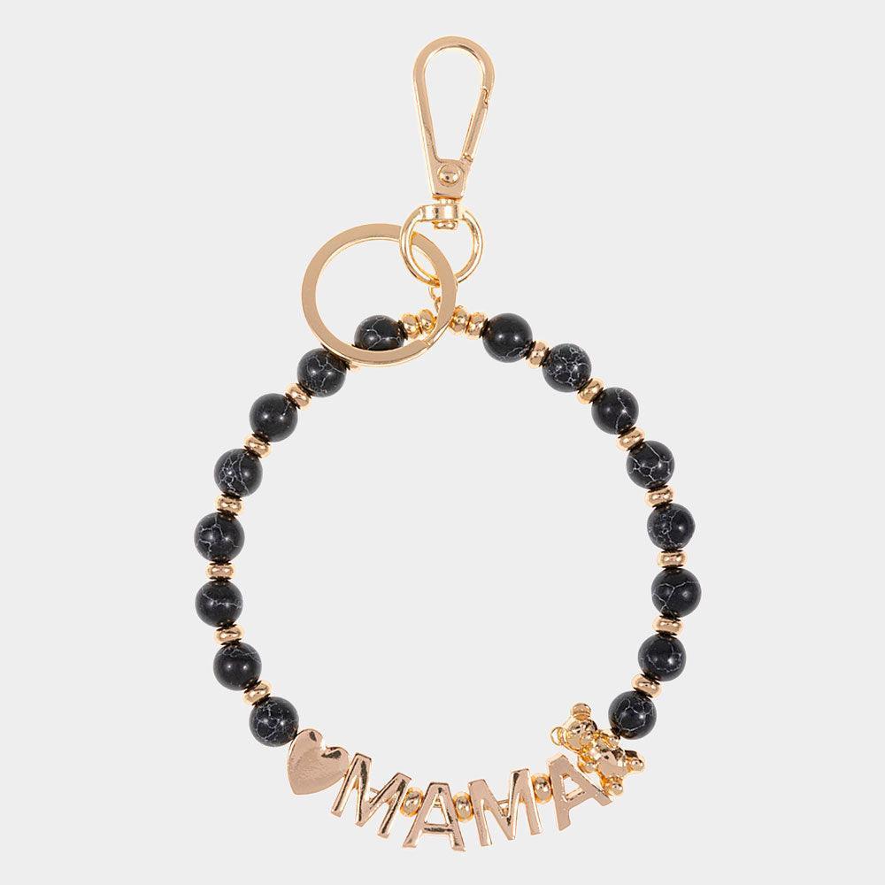 Black MAMA Message Heart Bear Pointed Semi Precious Keychain / Bracelet - Jewelry Store by Erik Rayo