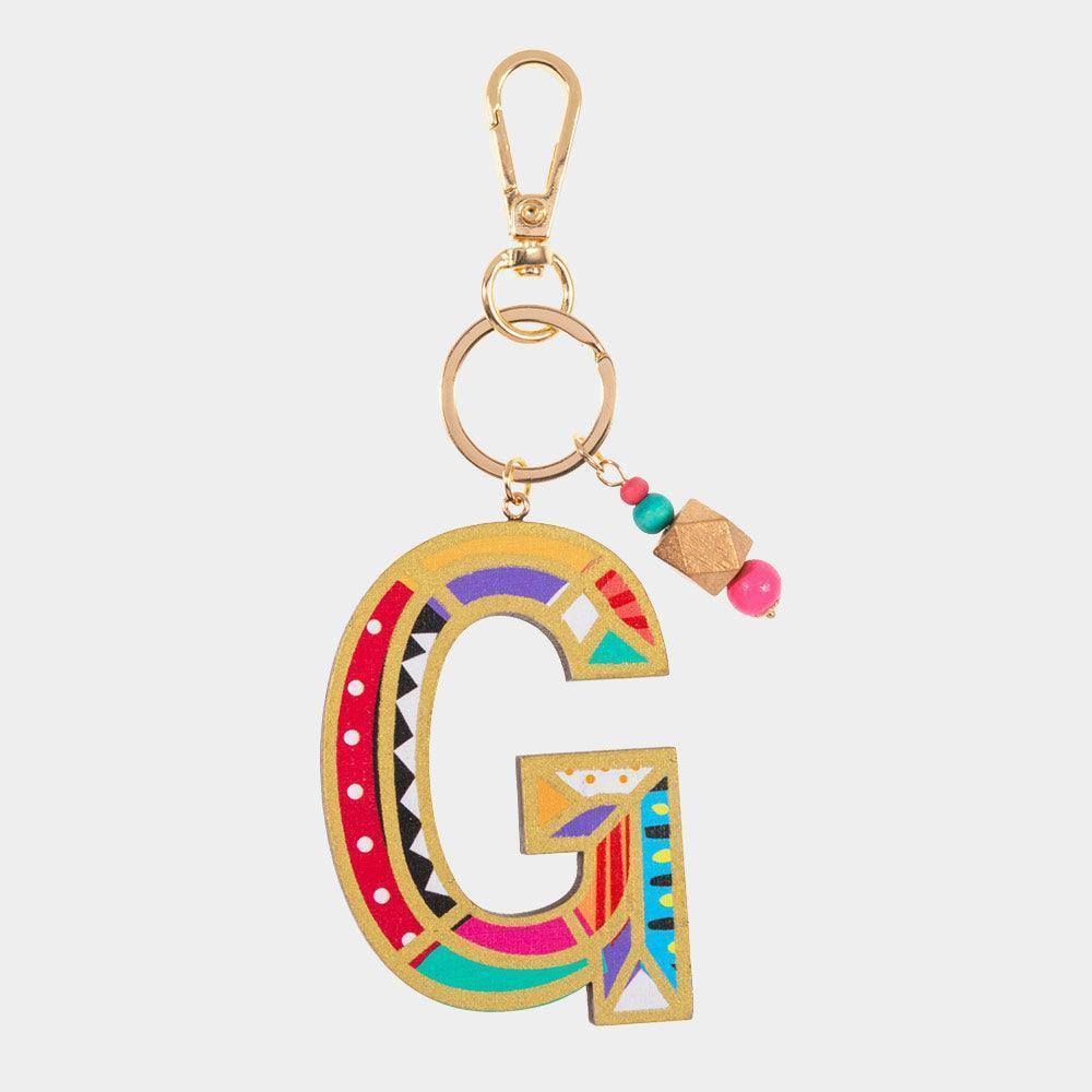 G Geometric Patterned Wood Monogram Keychain - Jewelry Store by Erik Rayo