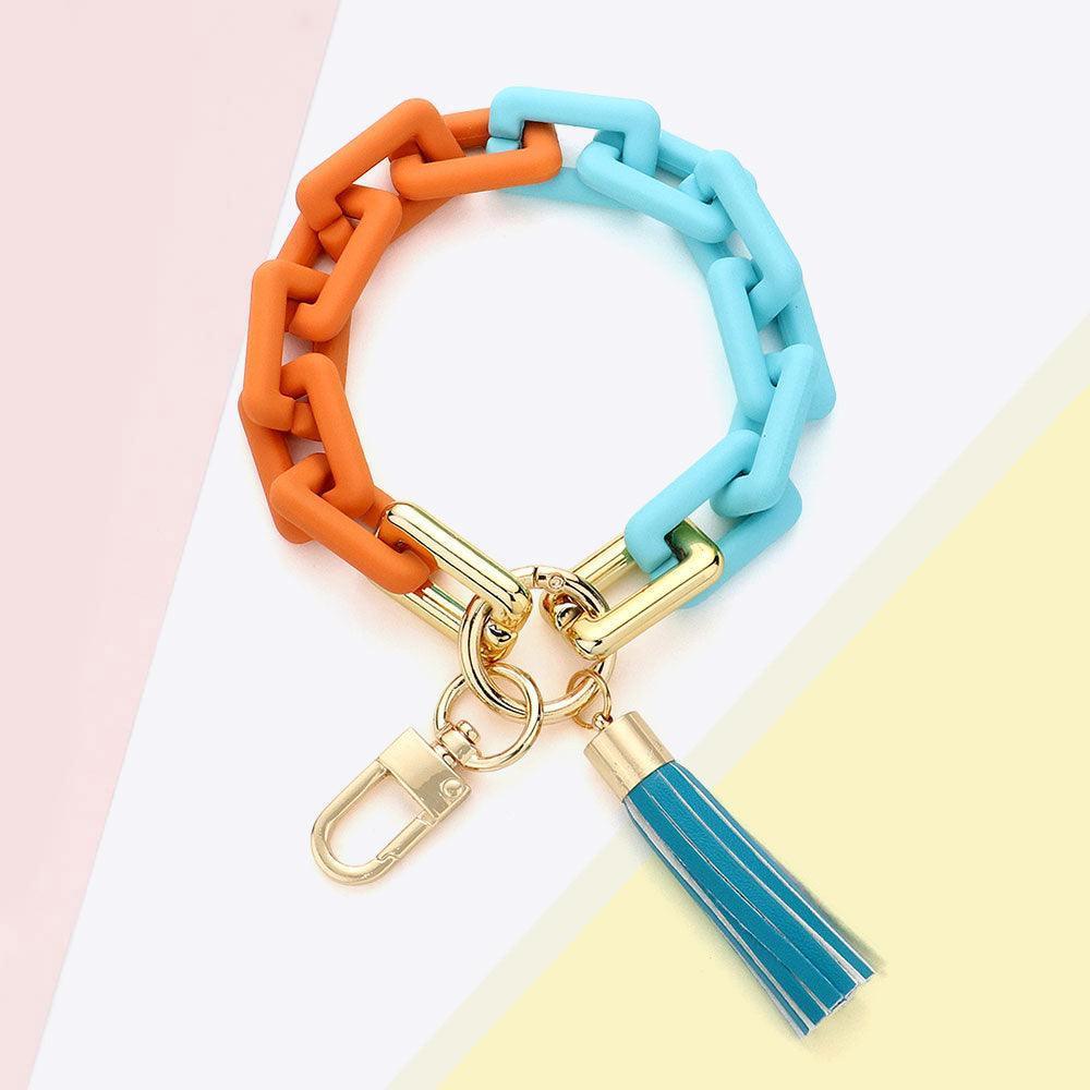 Blue Tassel Charm Open Rectangle Link Keychain / Bracelet - Jewelry Store by Erik Rayo